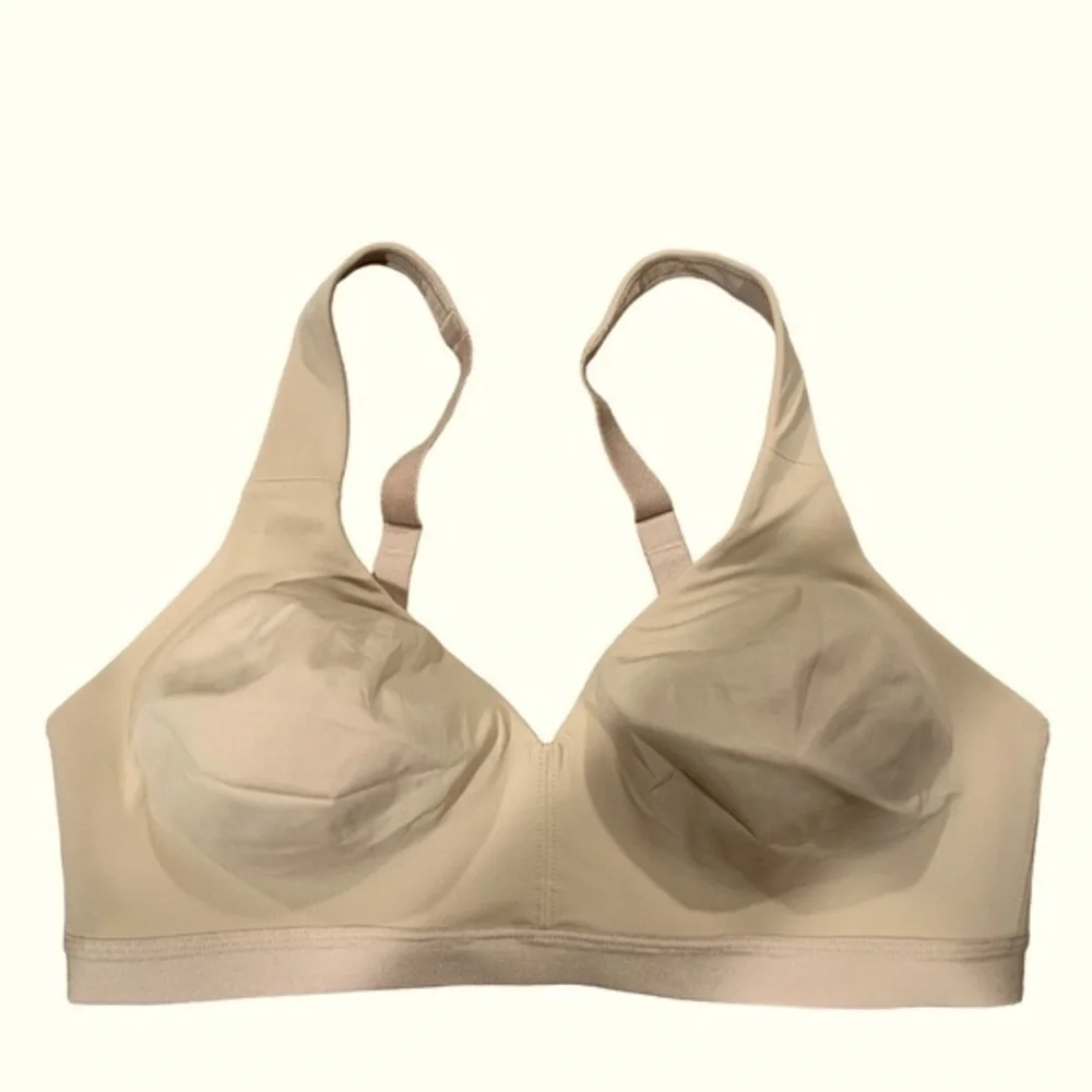 True & Co Unlined Wirefree Wireless Back Closure Bra Tan Small